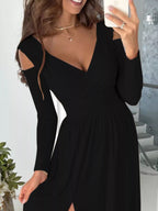 Slit Surplice Cold Shoulder Maxi Dress (14)