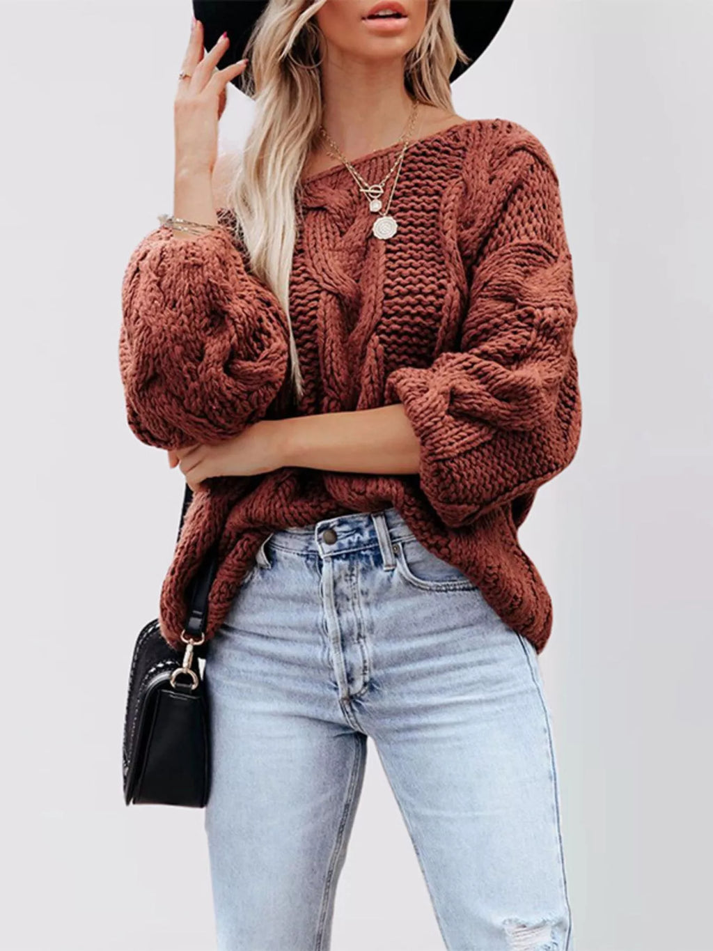 Chunky Cable Knit Long Sleeve Sweater (5)