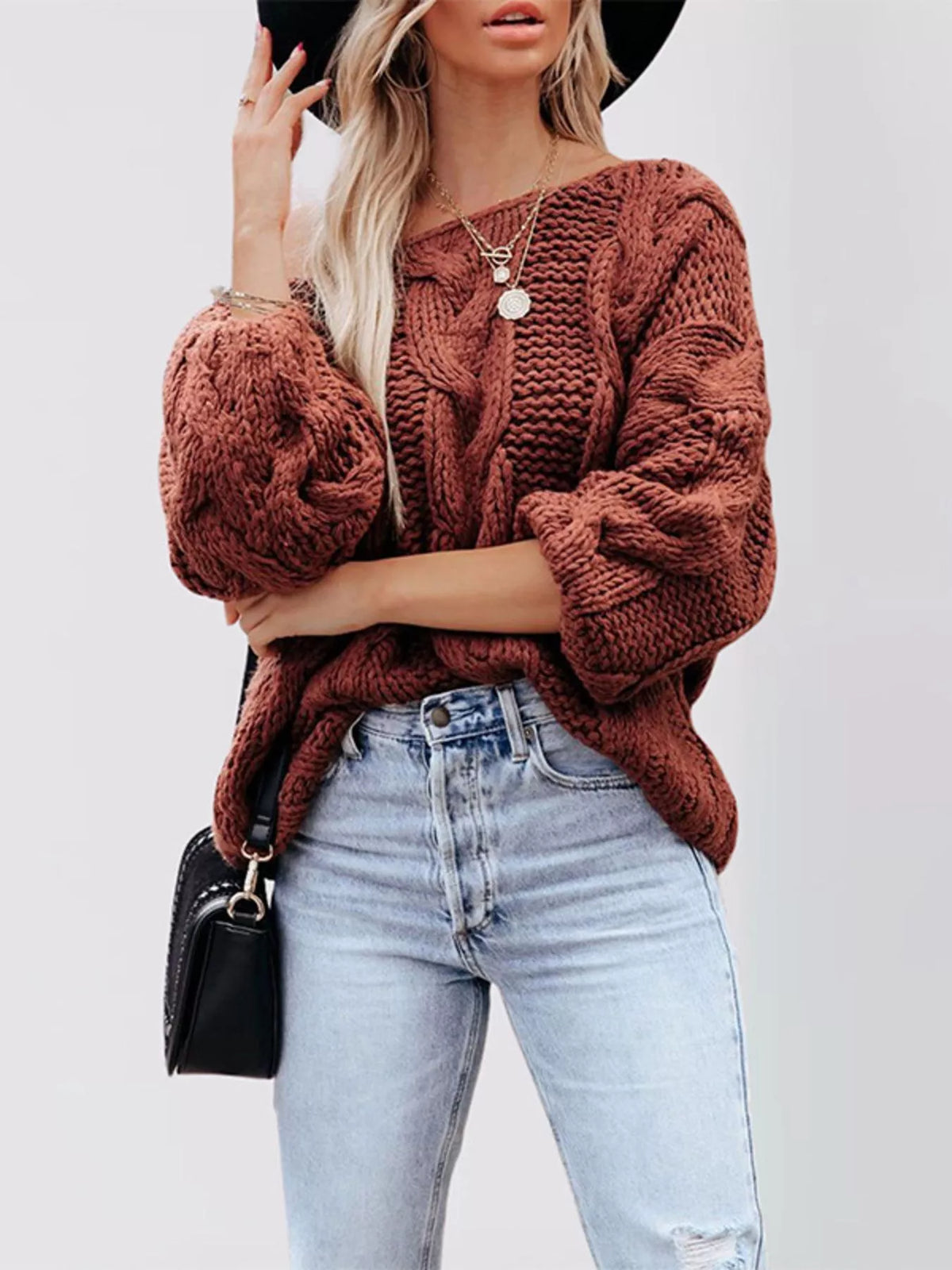Chunky Cable Knit Long Sleeve Sweater (5)