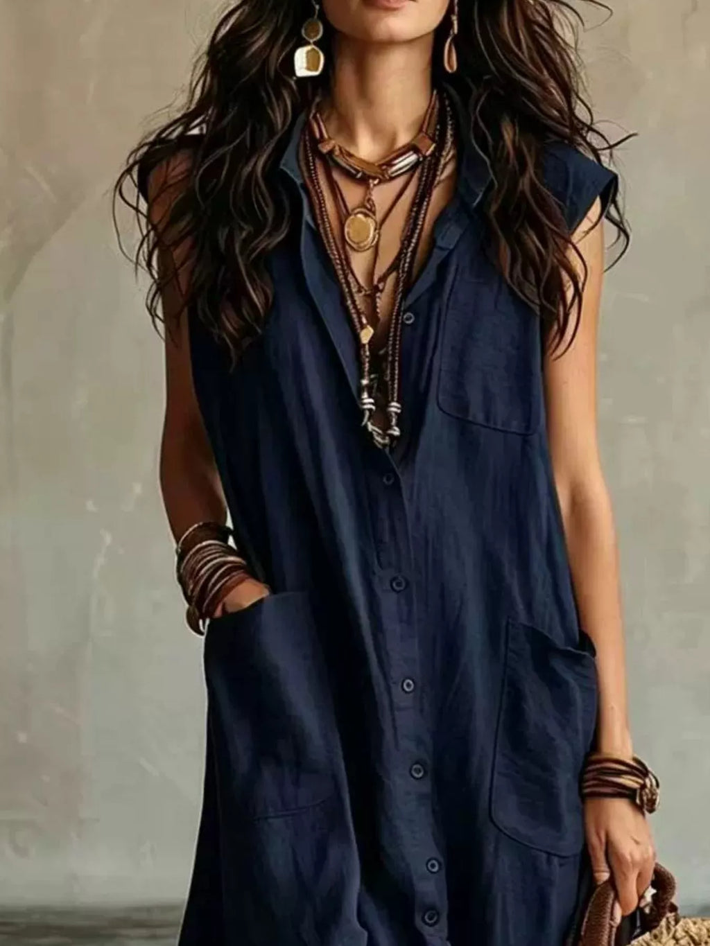 Sleeveless Button-down Linen Maxi Dress (7)