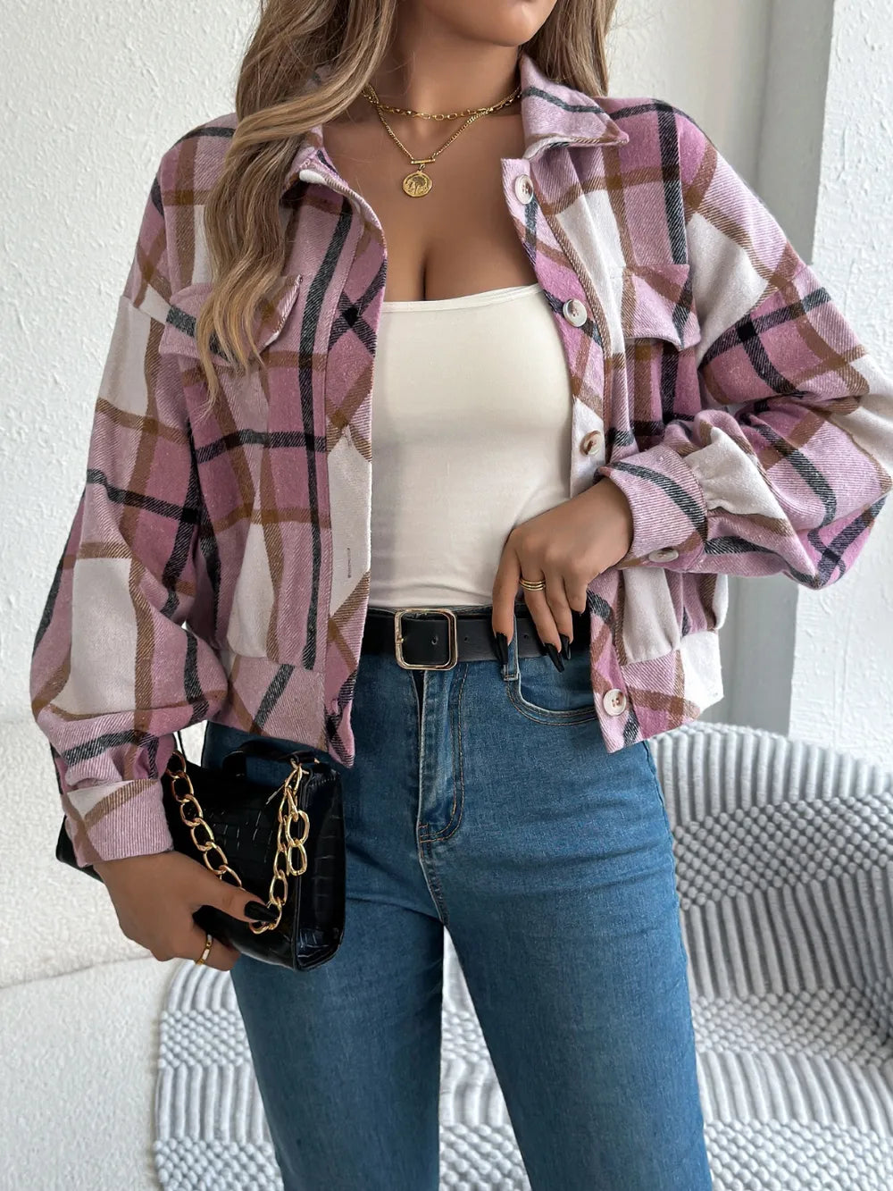 Plaid Button Up Long Sleeve Jacket (15)