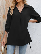 Drawstring Johnny Collared Three-quarter Sleeve Top (14)