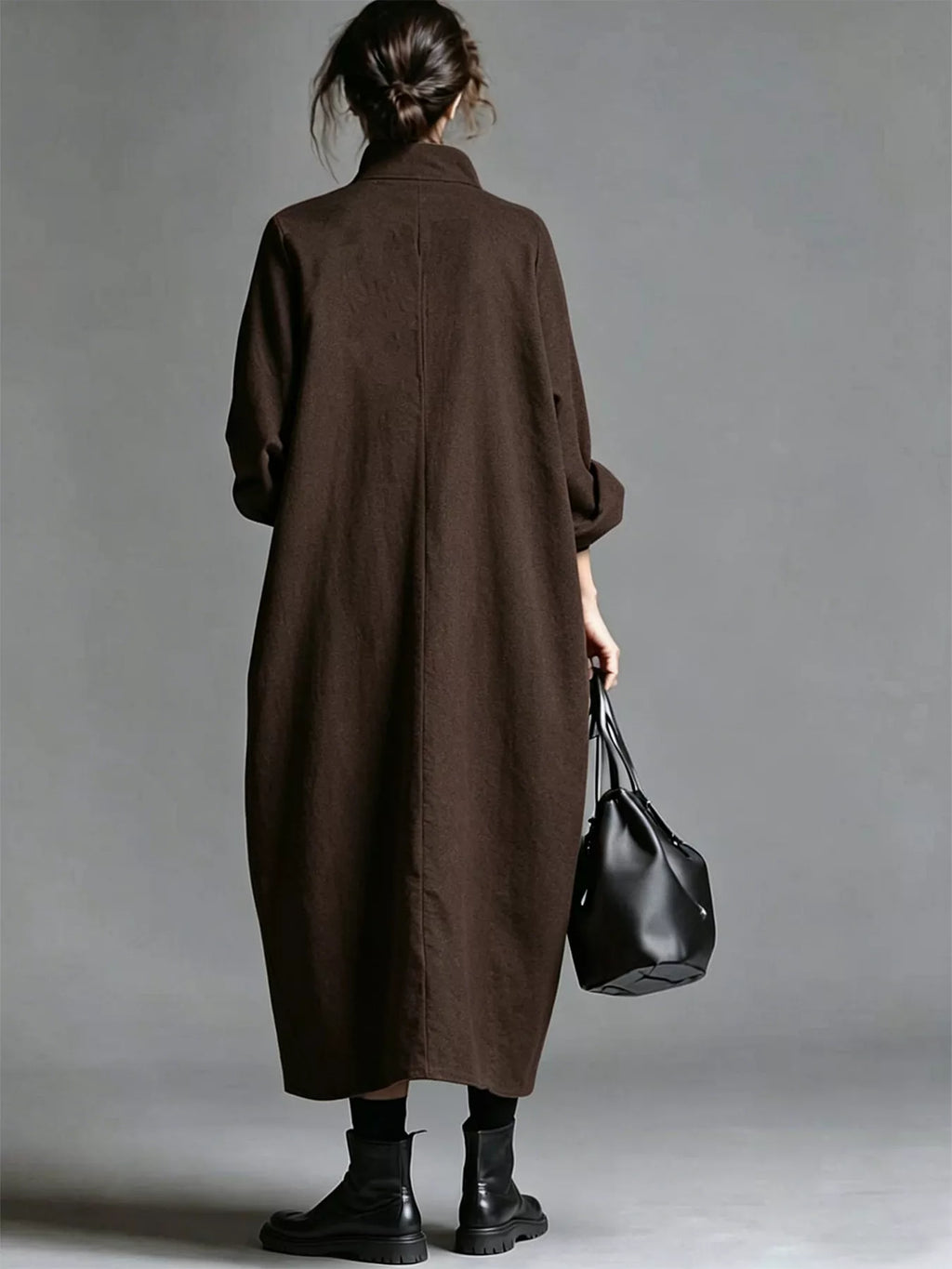 Full Size Loose-fit Mock Neck Midi Dress Pockets Plus (4)