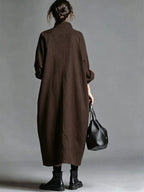 Full Size Loose-fit Mock Neck Midi Dress Pockets Plus (4)