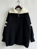 Ribbed Two-tone Half Zip Sweater (5)