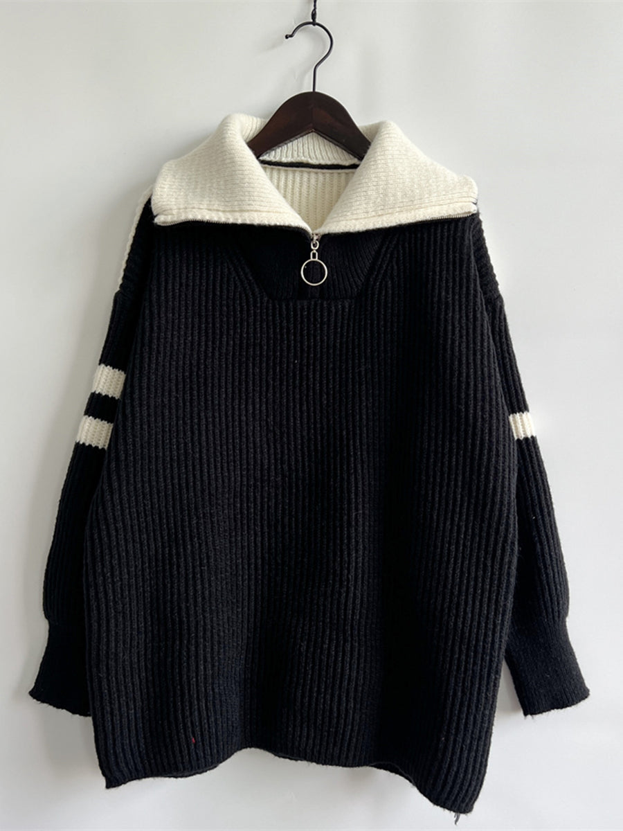 Ribbed Two-tone Half Zip Sweater (5)