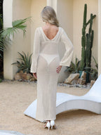 Crochet Knit Long Sleeve Cover-up Dress (11)