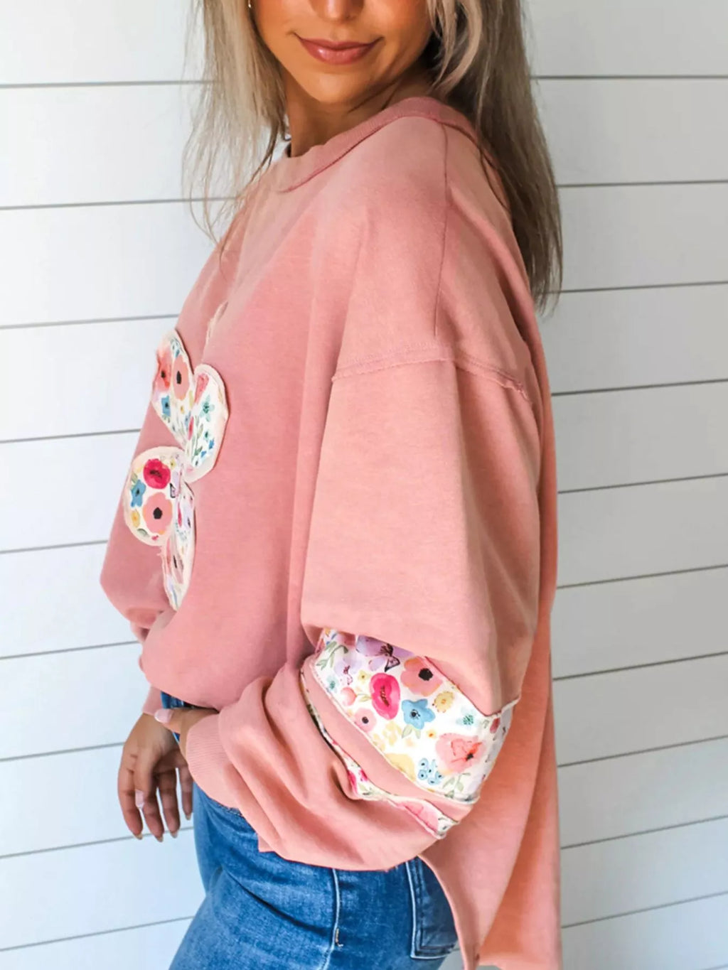 Plus Size Floral Applique Drop Shoulder Sweatshirt (3)
