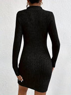 Ribbed Knit Bodycon Mini Dress Zipper (5)