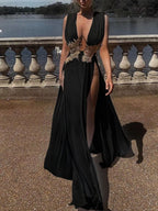 Deep V-neck High Slit Maxi Dress (26)