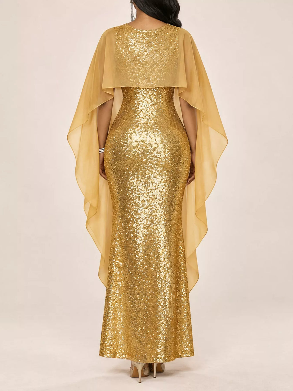 Sequin Cape Overlay Evening Dress (21)