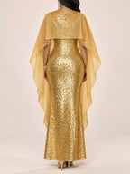 Sequin Cape Overlay Evening Dress (21)