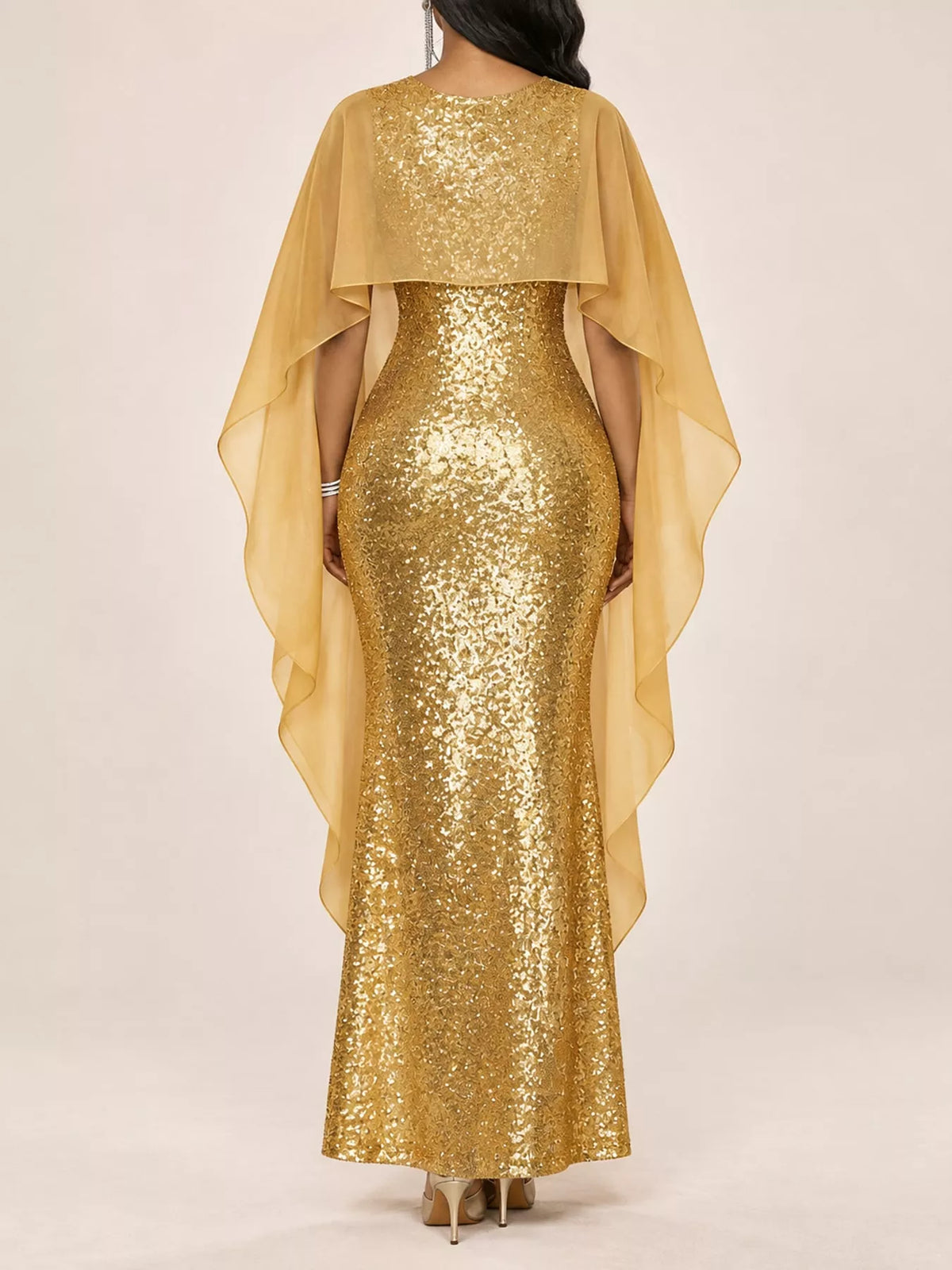 Sequin Cape Overlay Evening Dress (21)