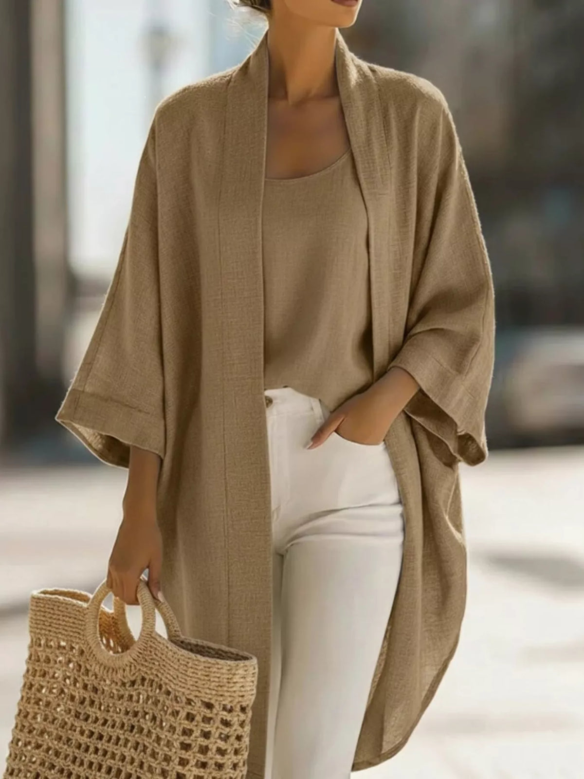 Full Size Open-front Cardigan Matching Tank Top Set Plus (5)
