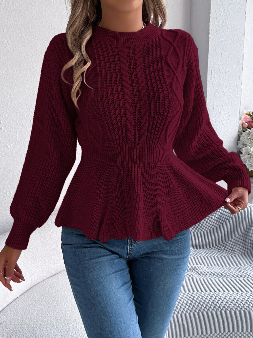 Cable Knit Peplum Sweater (19)