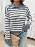 Striped Collared Neck Long Sleeve Sweater (17)