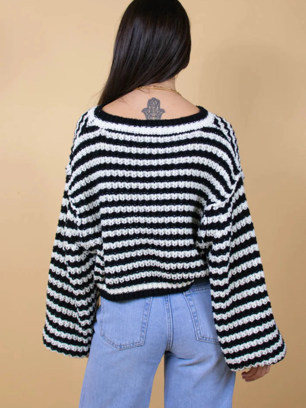 Oversized Striped Drop Shoulder Sweater (5)