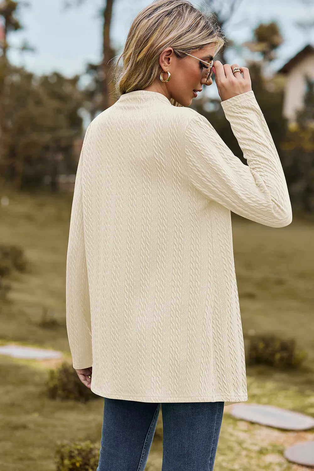 Textured Open Front Long Sleeve Cardigan (16)