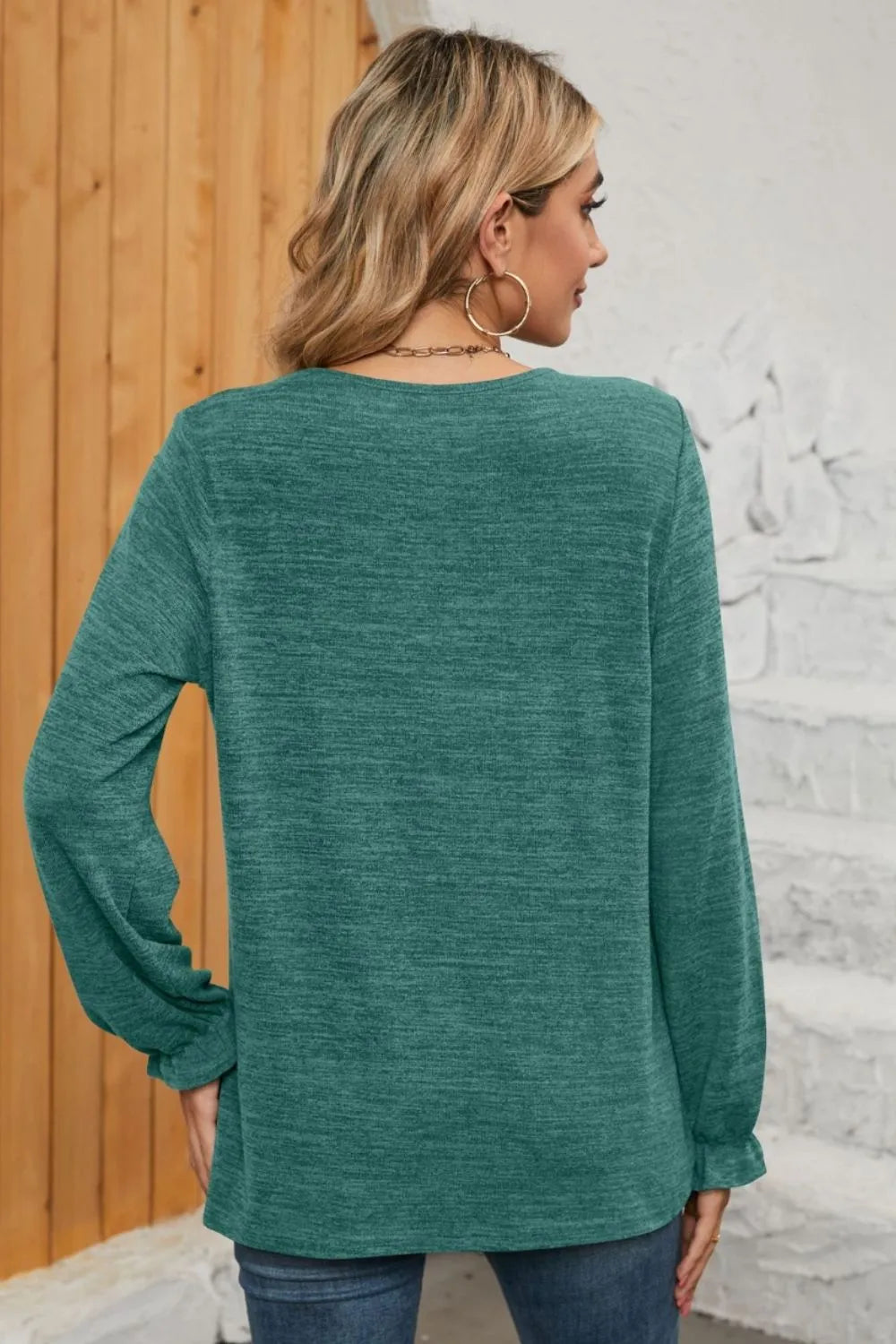 Ruched Round Neck Flounce Sleeve T-shirt (21)