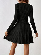 Ribbed Knit Long Sleeve A-line Dress (4)