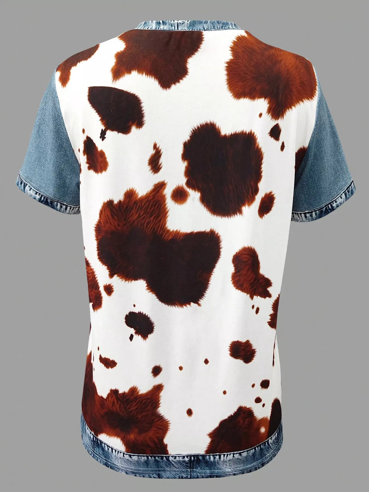 Denim Patchwork Short Sleeve Blouse (2)