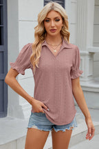 Eyelet Johnny Collar Short Sleeve Blouse (14)