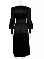 Elegant V-neck Puff Sleeve Button-down Midi Dress (20)