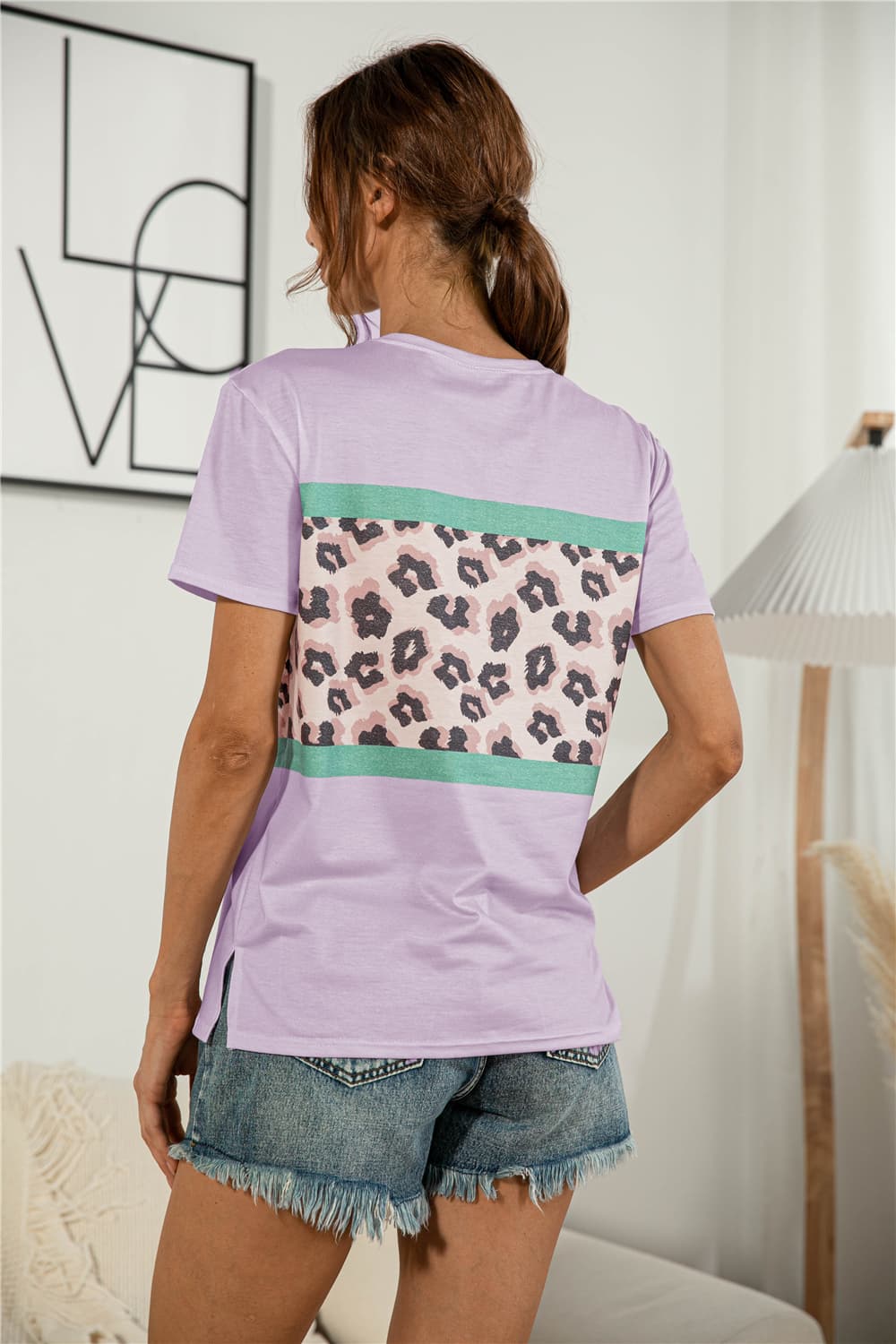 Leopard Block Side Slit Tee (2)