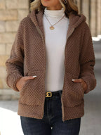Textured Knit Zip-up Hooded Outerwear