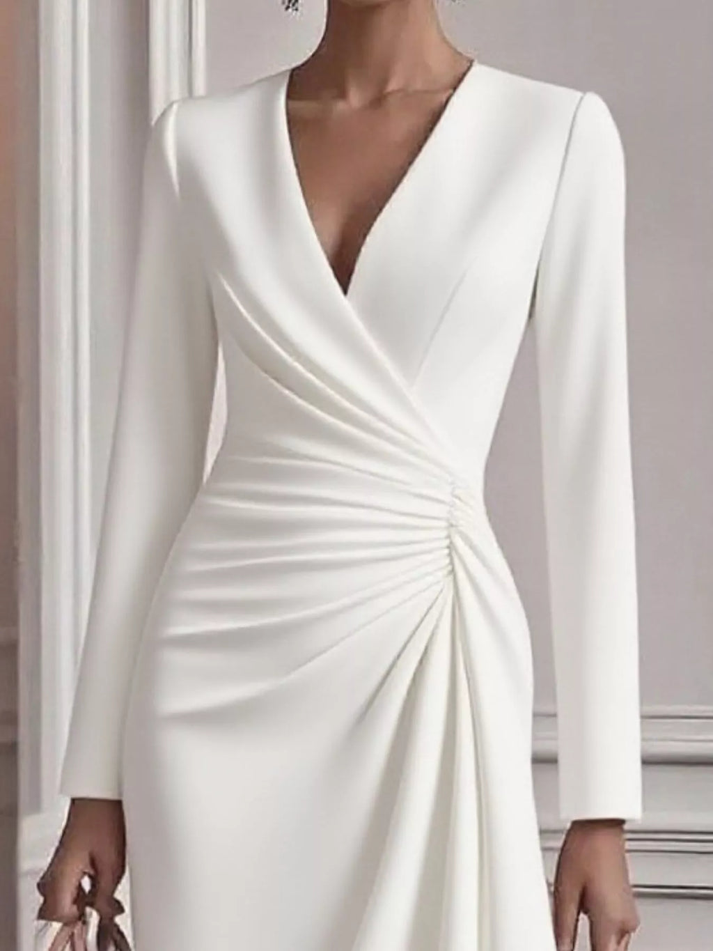 Ruched Surplice Long Sleeve Dress (8)
