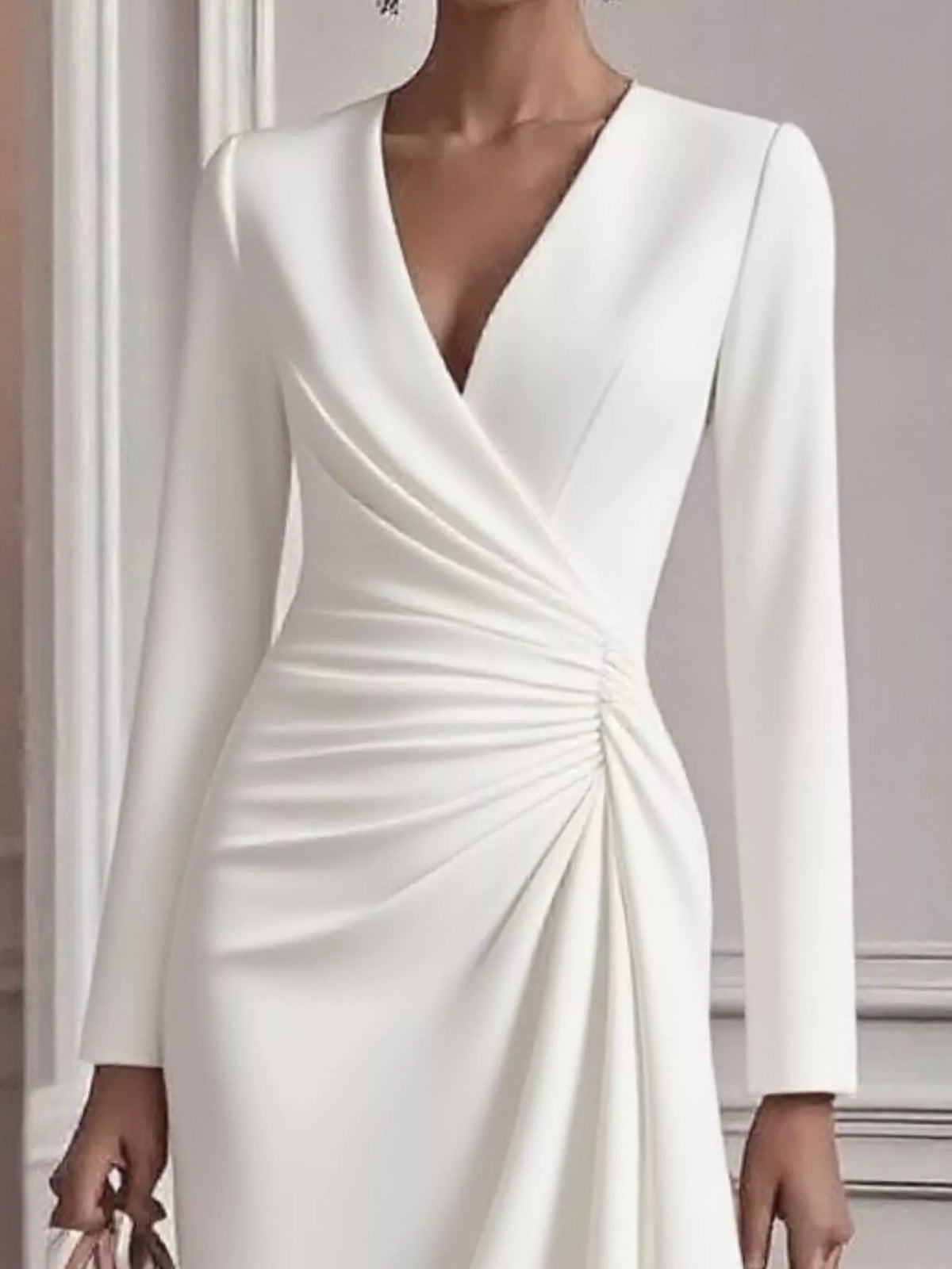 Ruched Surplice Long Sleeve Dress (8)