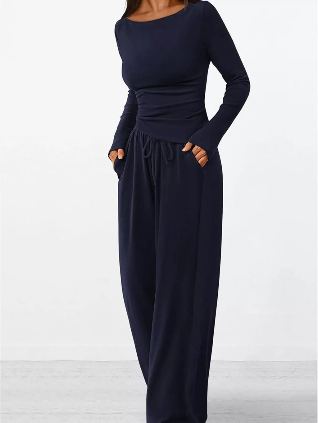 Long Sleeve Top Wide Leg Pants Set (29)