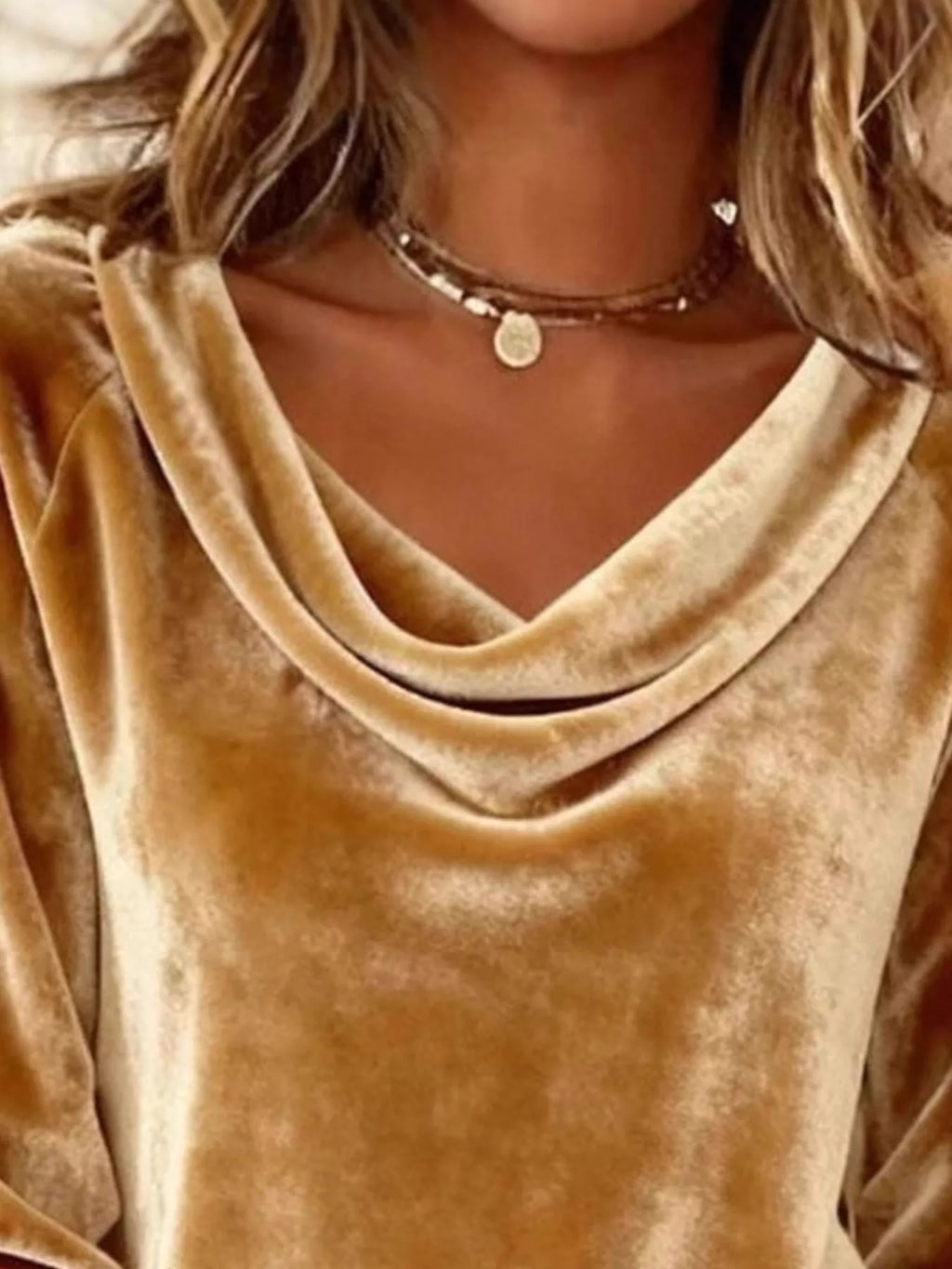 Velvet Cowl Neck Long Sleeve T-shirt (2)