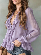 Ruffle V-neck Long Sleeve Blouse (18)