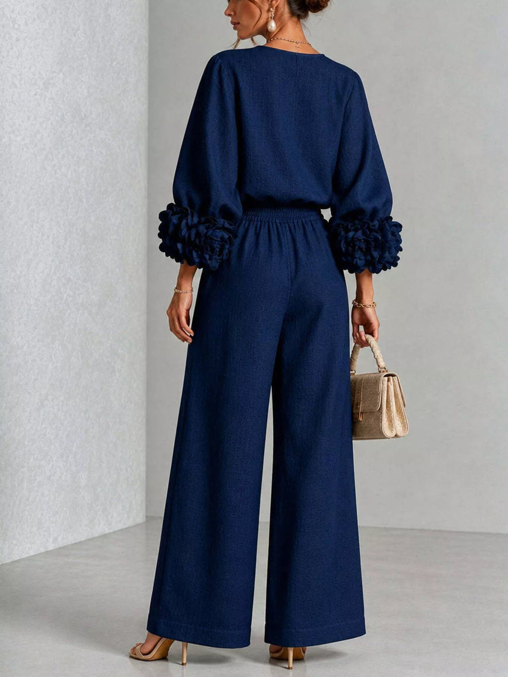 Full Size Floral Cuffs Top Wide Leg Pants Set Plus (24)