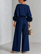 Full Size Floral Cuffs Top Wide Leg Pants Set Plus (24)
