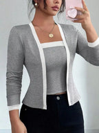Contrast Trim Cardigan Tank Top Set (9)