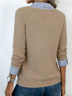 Layered Look Striped Collar Long Sleeve Top (6)