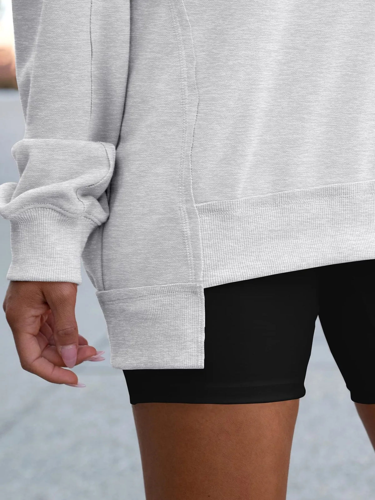 Notched Long Sleeve Oversized Sweatshirt (19)