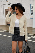 Round Neck Button Up Cardigan Pockets (3)