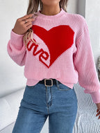 Love Heart Round Neck Dropped Shoulder Sweater (4)