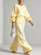 Full Size Floral Cuffs Top Wide Leg Pants Set Plus (7)