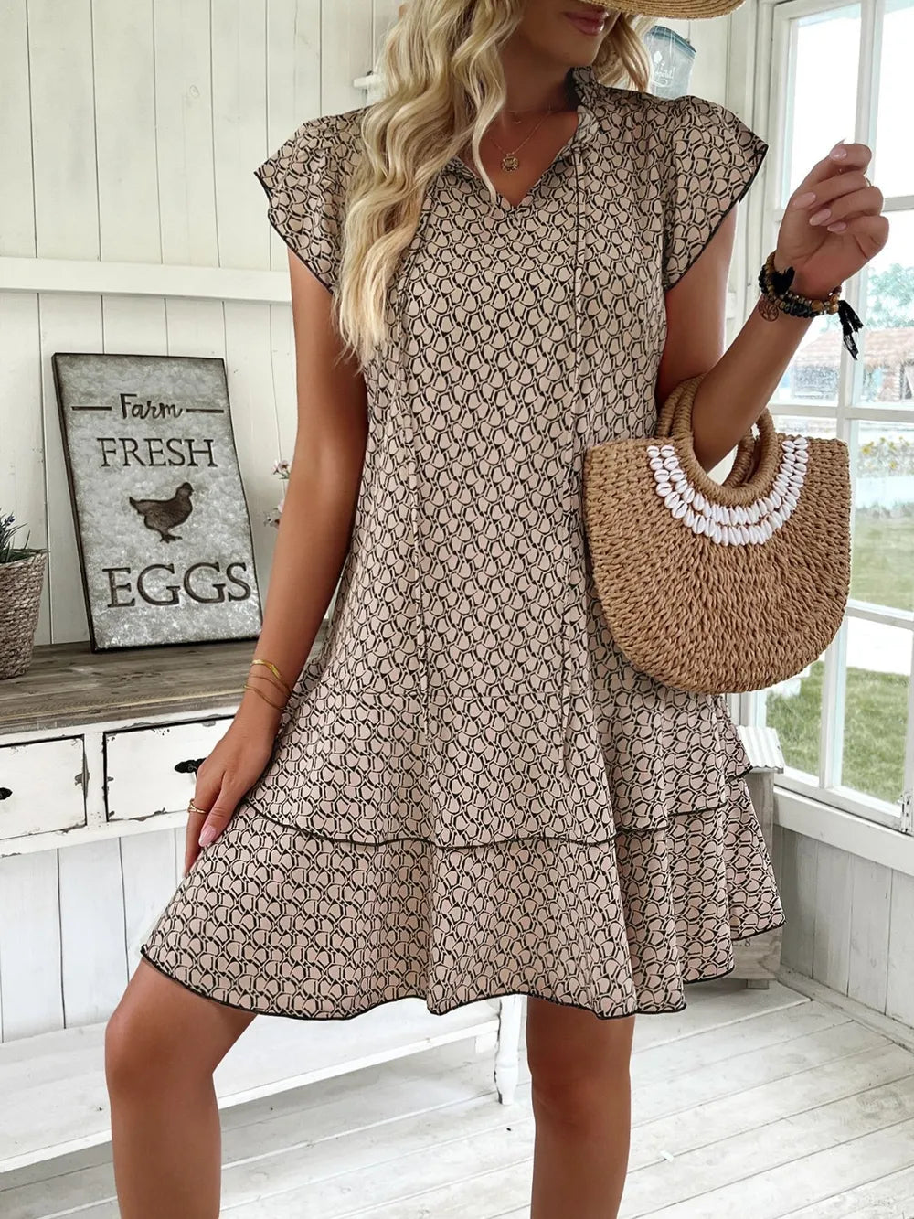 Full Size Ruffled Layered Printed Mini Dress Plus (12)