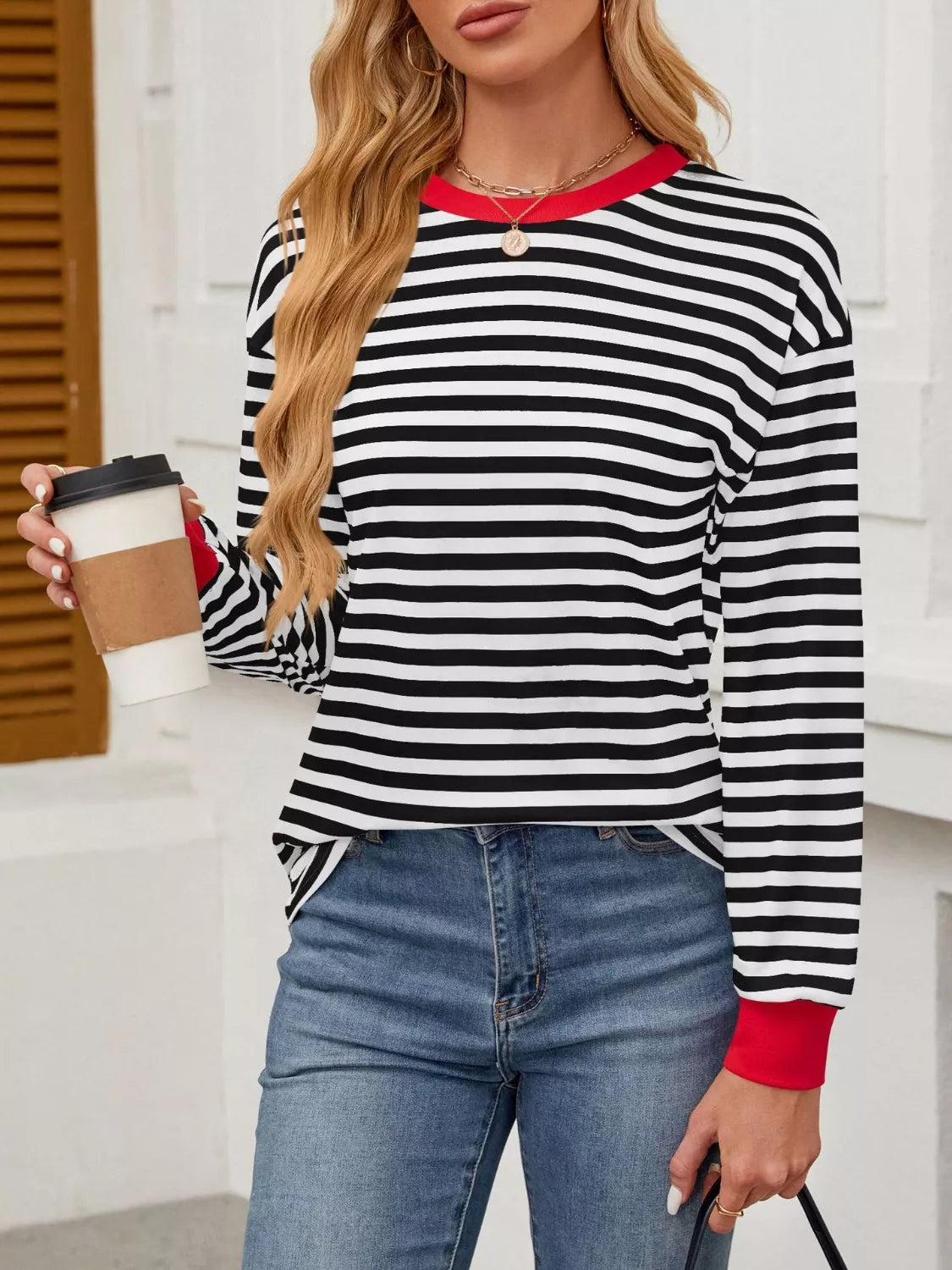 Striped Long Sleeve Casual T-shirt (11)