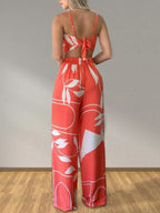 Tropical Print Spaghetti Strap Crop Top Wide Leg Pants Set (8)