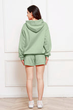 Drop Shoulder Long Sleeve Hoodie Shorts Set (15)
