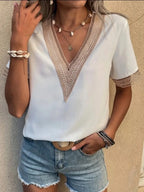 Full Size V-neck Short Sleeve Blouse Plus (3)