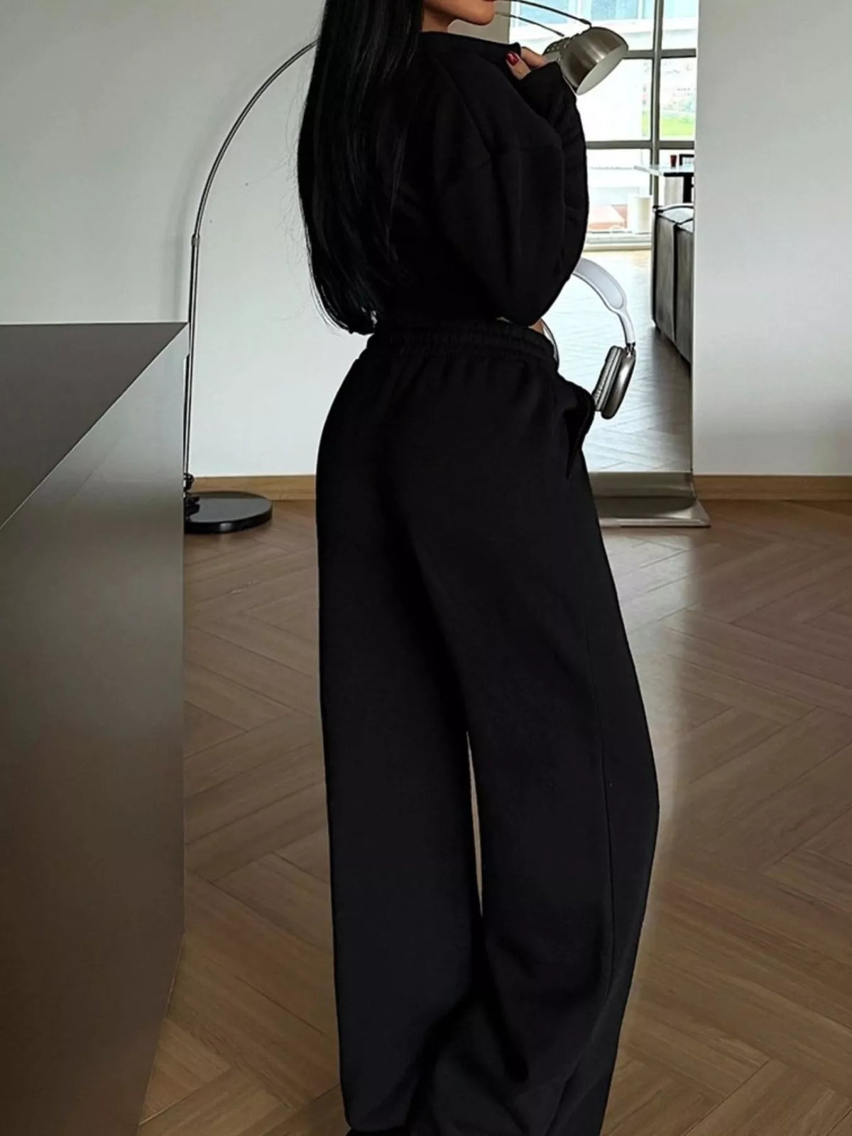 Zip-up Crop Jacket Wide-leg Pants Set (9)