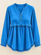 Full Size Frayed Hem Button Detail Blouse Plus (4)