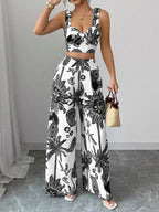 Floral Print Crop Top Wide Leg Pants Set (16)